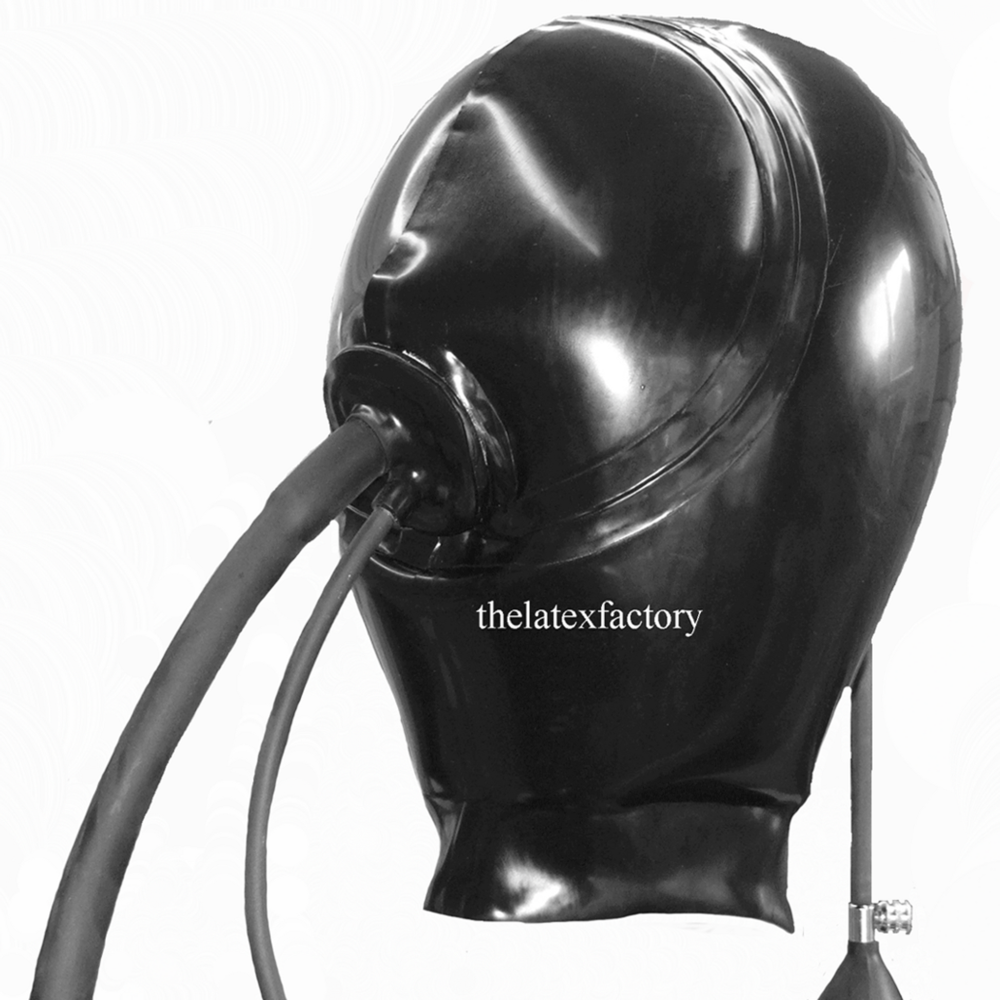 Latex Hood with Inflatable Gag and Air Pipe