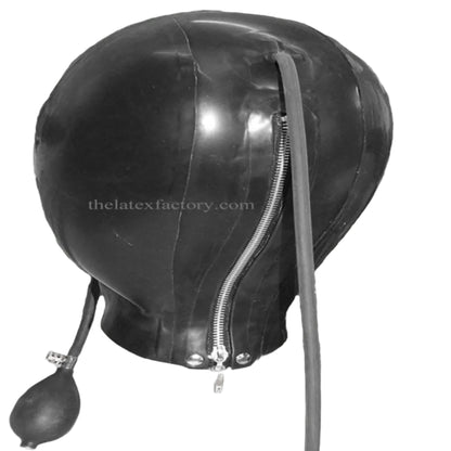 Black latex inflatable hood with mouthpice