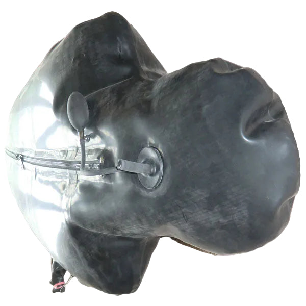 Made to measure inflatable latex sleep sack with integrated hood, handmade in UK