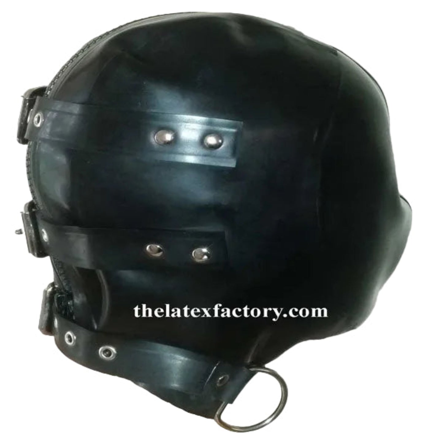 restraint latex hood with neck belt in 1.0mm latex