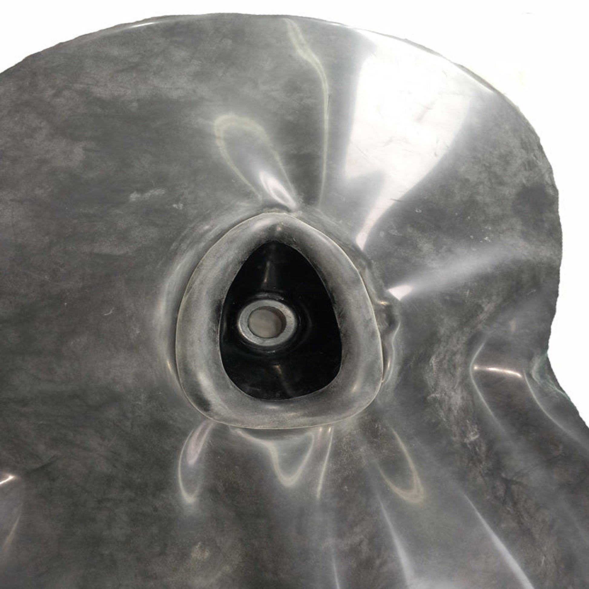 inside view of bespoke inflatable latex solo body bag with medical mask