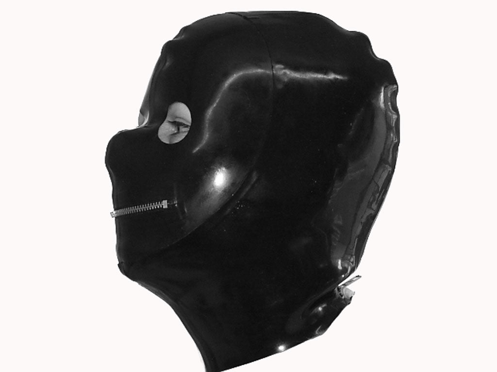 Black rubber hood with zipper 