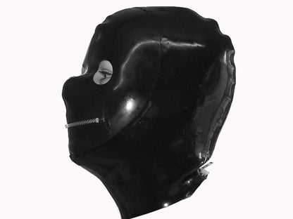 Black rubber hood with zipper 